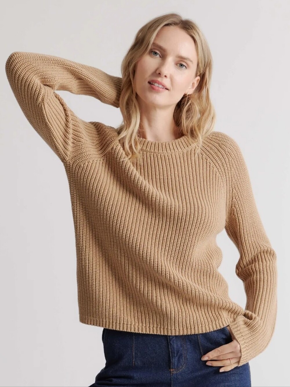 Quince 100% Organic Cotton Fisherman Crew Sweater In Camal